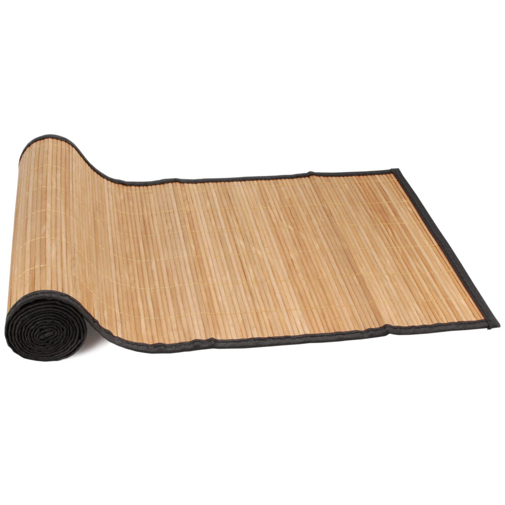 BambooMN Natural Brown Slat Bamboo Table Runner with Fabric Border  Ho-image-OPC-PFPSSDQ-NEW