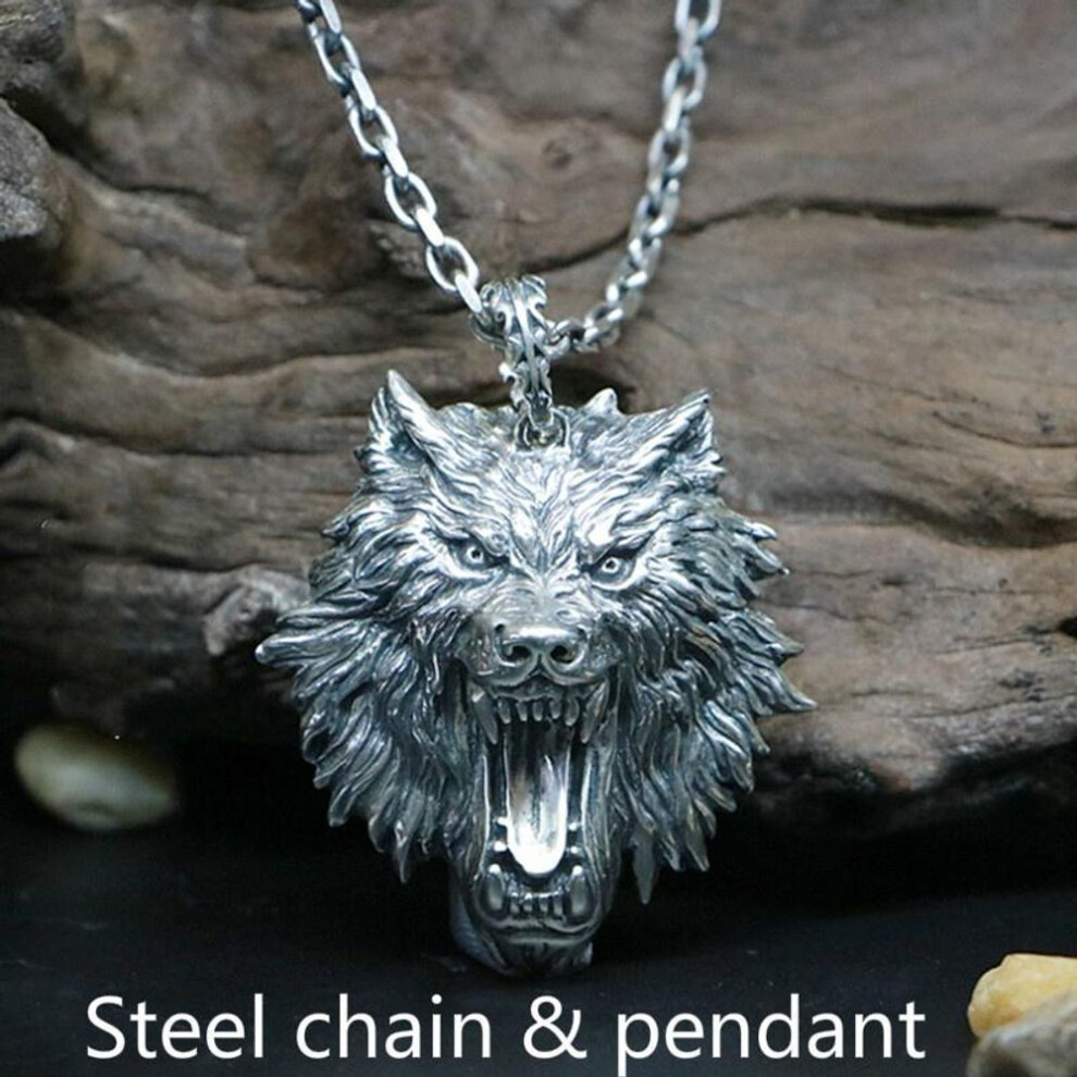 (Steel Chains & Pendants) Vintage Gothic 316l Stainless Steel Nordic Viking Odin Wolf Head Necklace And Fenrir Wolf Pendant Punk Men&apos;s Amulet Wolf Necklace Viking Jewelry