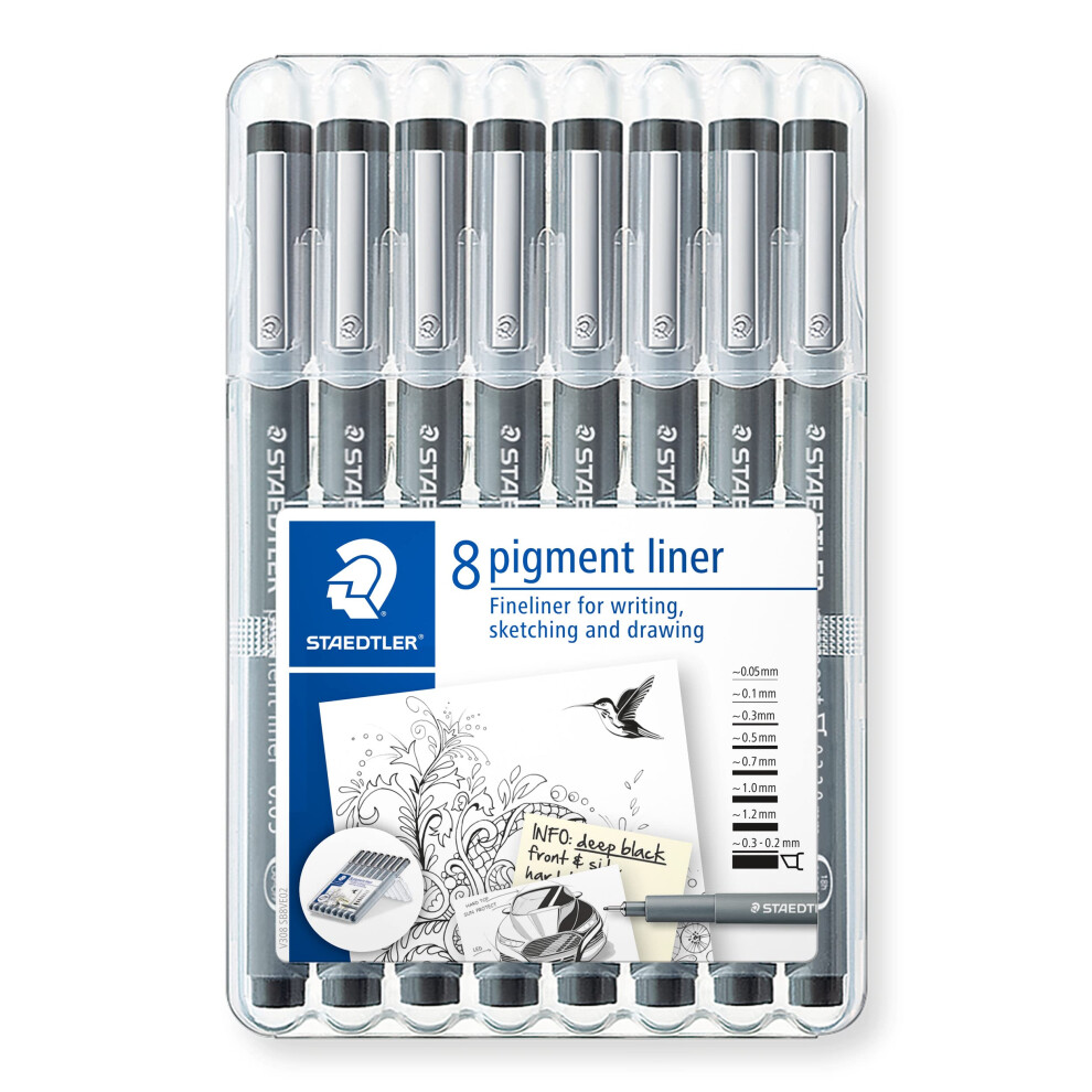 STAEDTLER 308 SB8 Pigment Liner Pens - Assorted Line Widths  Black (Set of 8)