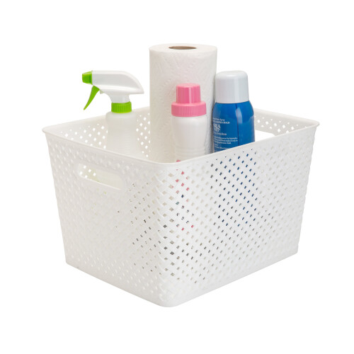 Simplify Large Resin Wicker Tote  Storage Bin  Plastic Organizer  Carr
