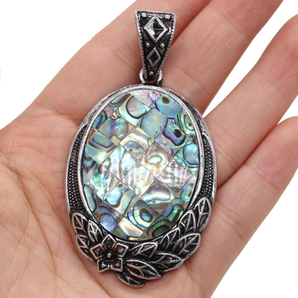 (as the picture, 40x60mm) Vintage Natural Abalone Shell Mother Of Pearl Pendant Oval Shells Charms For Jewelry Making Diy Men&apos;s Women&apos;s Necklace Accessories 40x60 Mm