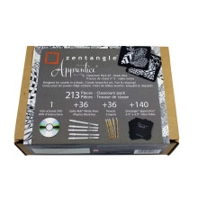 Sakura Zentangle Apprentice Classroom Pack - DVD White Gelly Roll Pens Charcoal Pencils and Black Paper Zentangle Tiles - 213 Pieces