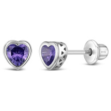 925 Sterling Silber 5 mm knstlicher Amethyst-Geburtsstein-Herz-Ohrring mit Schraubverschluss fr Kleinkinder und kleine Mdchen  Herz-Ohrringe mit