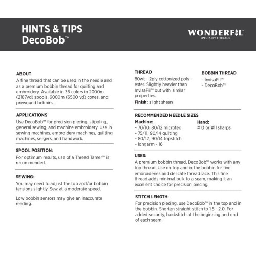 WonderFil Υφάσματα DecoBob Μαύρο, 2-πλέξεις Πολυεστέρας, 80wt 2