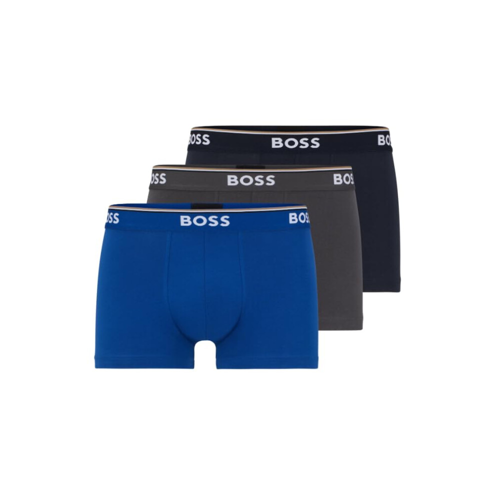 BOSS Men's 3-Pack Stretch Cotton Regular Fit Trunks  Navy/Charcoal/Blu