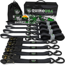 Rhino USA Ratschengurte Zurrgurte (4er-Pack) 1 Zoll x 15 Fu (1.823 Pfund Bruchfestigkeit) Ultimative Spanngurte mit Sicherheits-S-Haken fr La