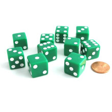 Koplow Games Zestaw 10 standardowych kosci szesciostronnych K6 16 mm w kolorze zielonym
