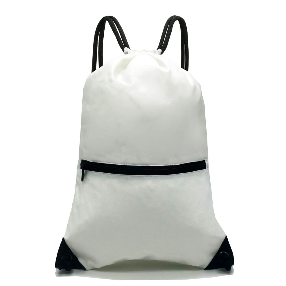 Holyluck Drawstring Backpack Bag Sport Gym Sackpack White-image