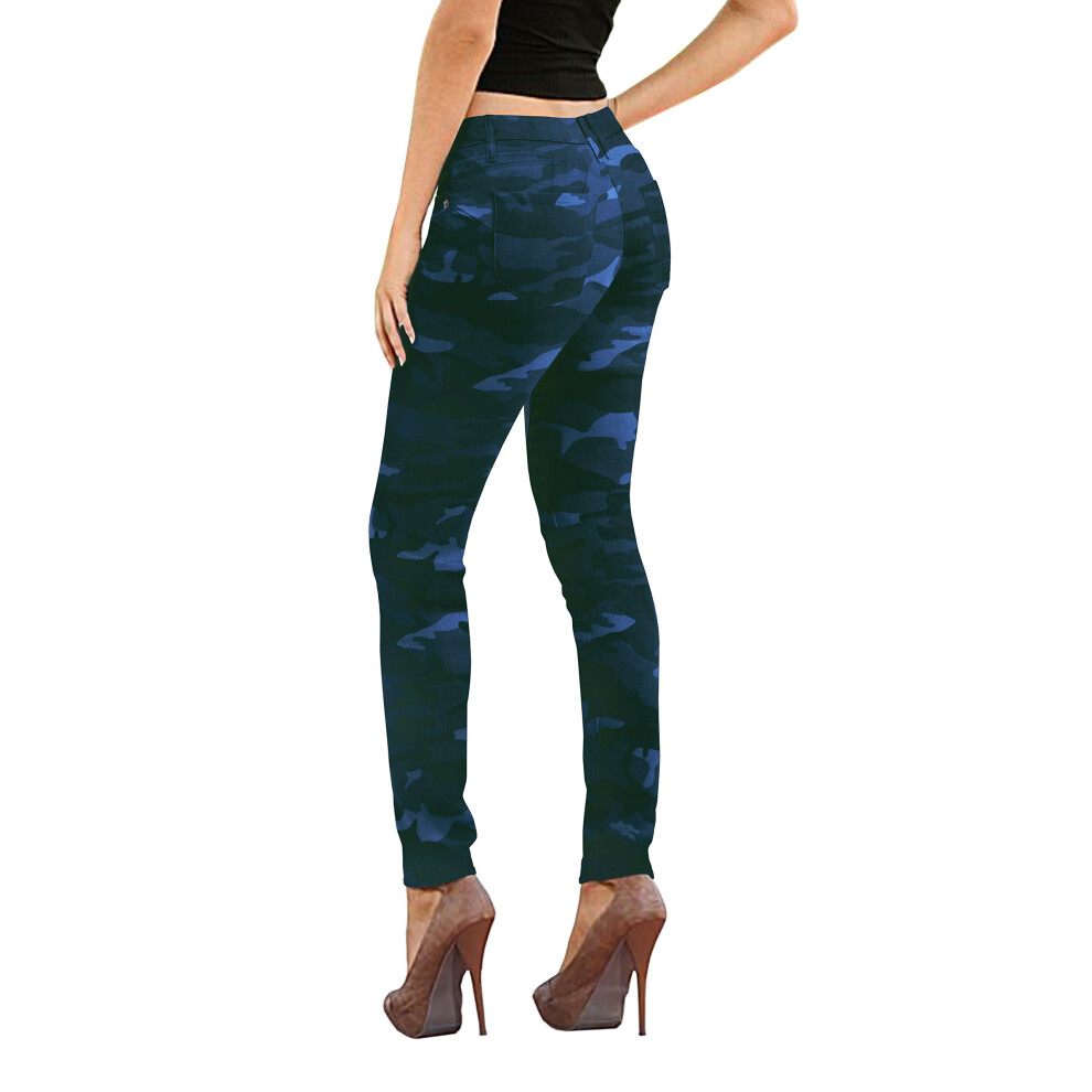 Jean en denim extensible pour femme avec effet liftant les fesses P37389SK Bleu marine camouflage 13