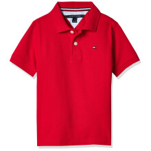 Tommy Hilfiger Boys' Short Sleeve Premium Pique Polo Shirt, Button Closure, Soft & Comfortable, Ivy Stretch Regal Red, 5