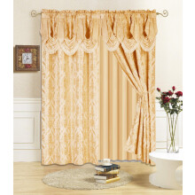 All American Collection New 4 Piece Drape Set with Attached Valance and Sheer with 2 Tie Backs Included (96"" Length Gold)