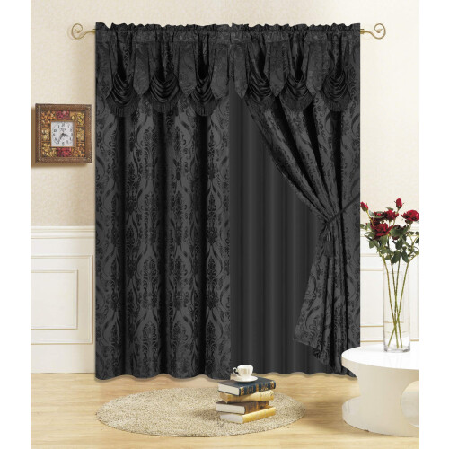 All American Collection New 4 Piece Drape Set with Attached Valance and Sheer with 2 Tie Backs Included (96