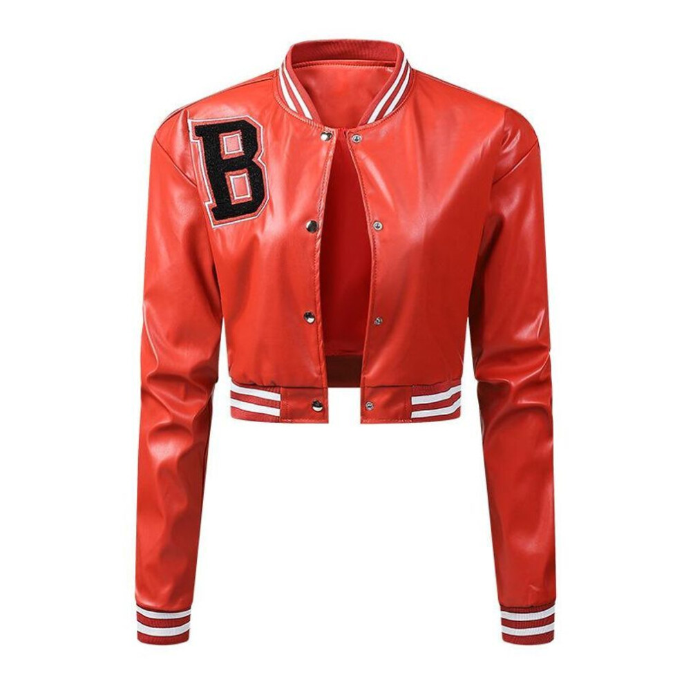 (tangerine, L) Women&apos;s Leather Jacket Slim Fitting Jacket Thin Spring and Autumn Jacket Women&apos;s Motorcycle Jacket Baseball High Waisted Leather Jacket