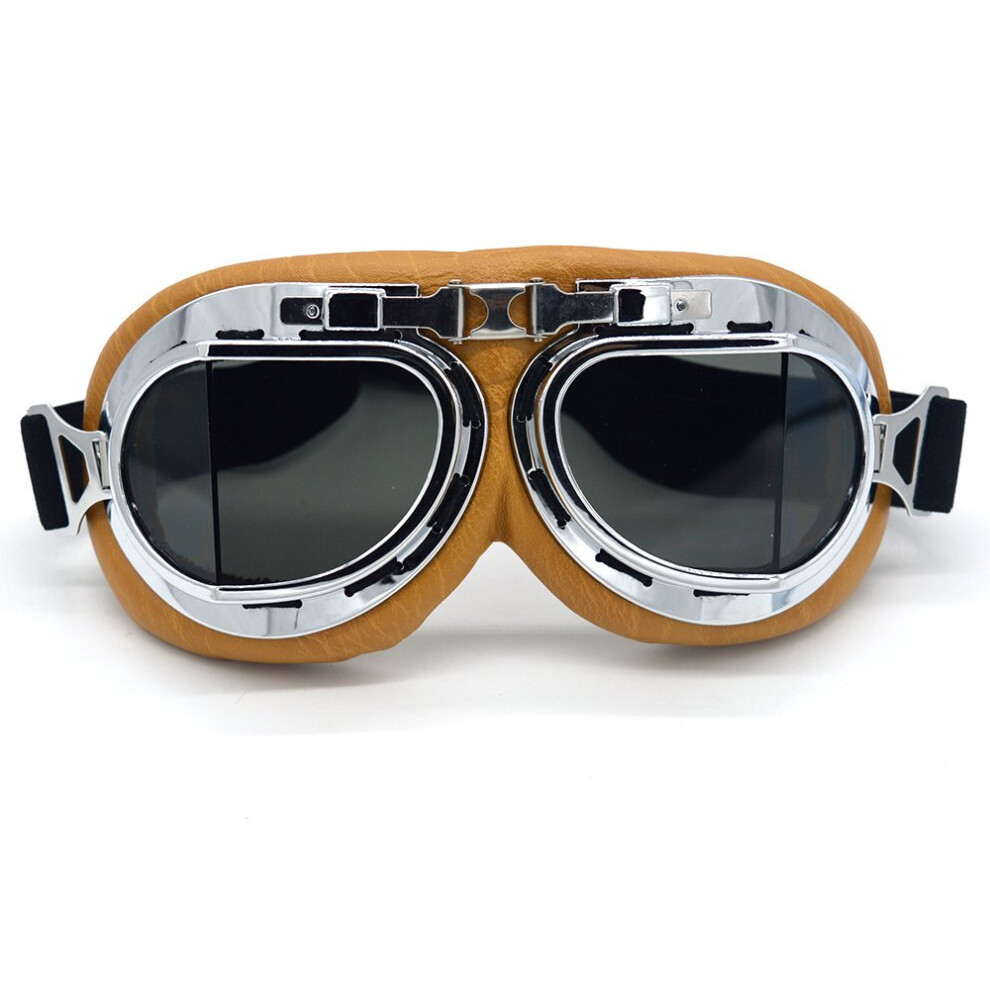 Evomosa Motorcycle Goggles Vintage Pilot Style Cruiser Scooter Goggle Outdoor Sand Goggles Bike Racer Cruiser Touring Eyewear For Half Helmet 718040167026