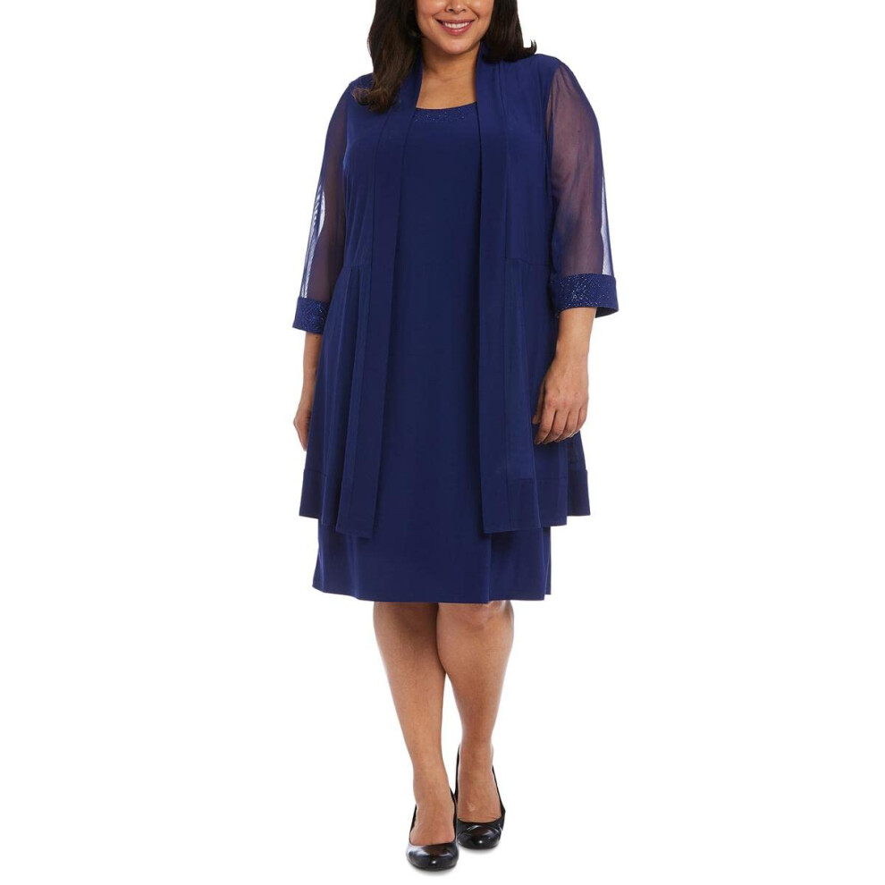 R&M Richards Women's Size Glitter Trim Jacket Dress Plus  Royal  2X