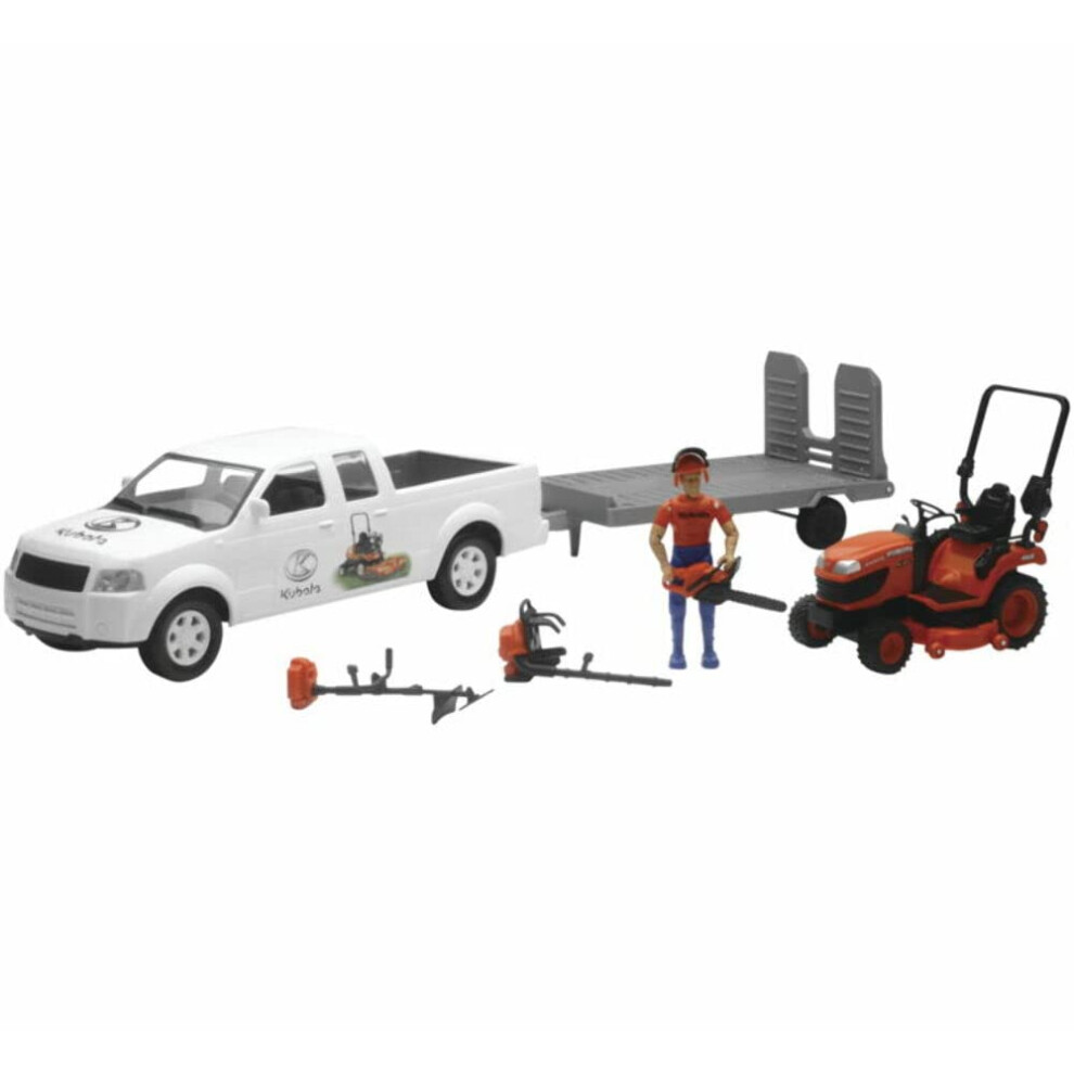 Kubota 1/18 Caminh O E Trailer Com Figura E Acess Rios De Cortador De Grama Por Novo Raio-image