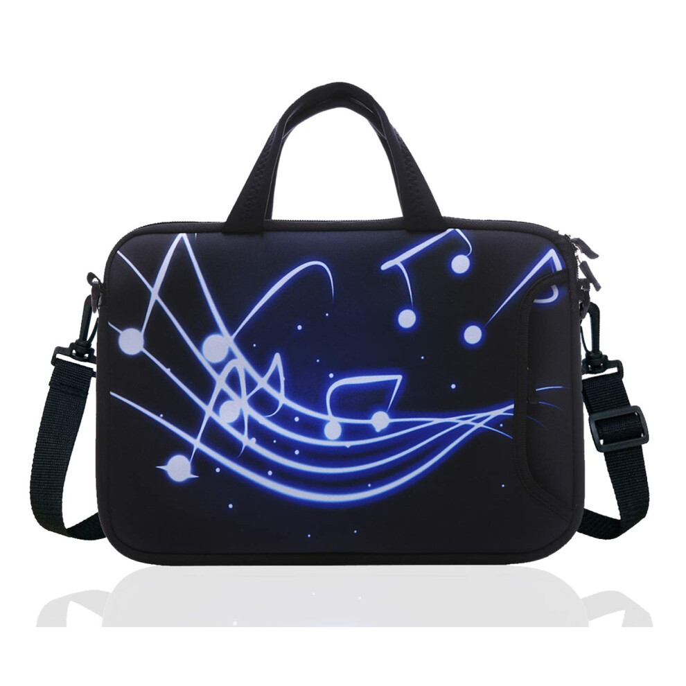 14 Inch Neoprene Laptop Sleeve Case Bag With Shoulder Strap For 14"" Notebook/Macbook/Ultrabook/Chromebook (Black Blue Music) Blue,Black 734009146819