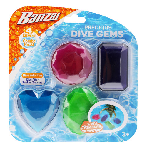 BANZAI Précieuses Gemmes de Plongée 4 Pack, Jouet de Plongée pour Piscine