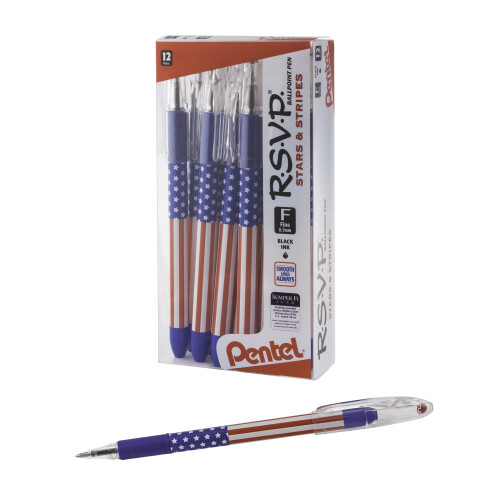 Pentel Pentel RSVP Μπλέντερ, Λεπτή Γραμμή (0.7mm), Μαύρο Μελάνι, 12 Τεμάχια (BK90USA-A)