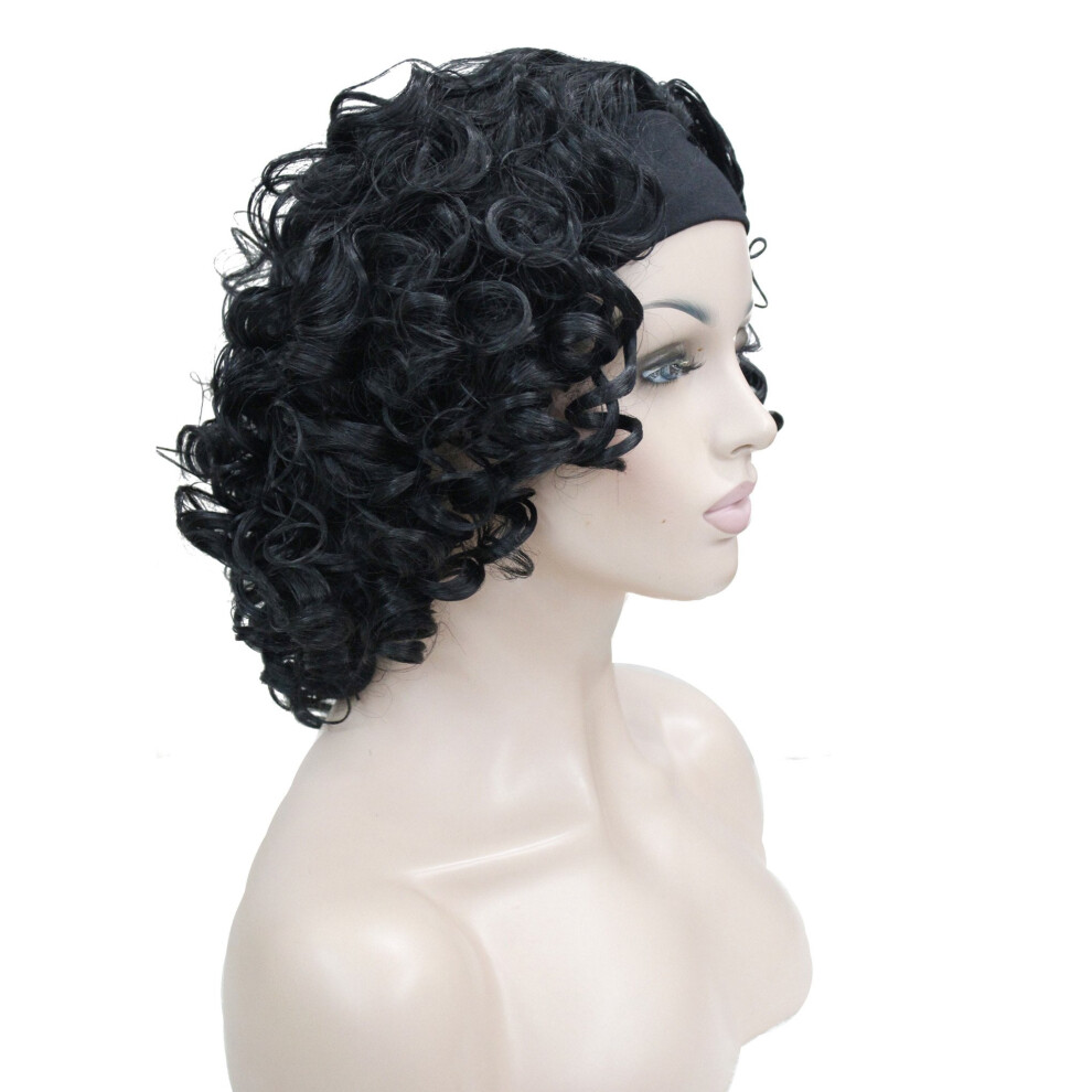 Lydell Unisex Black 12"" Super Curly Wigs Jet Synthetic Headband Wigs (Jet )