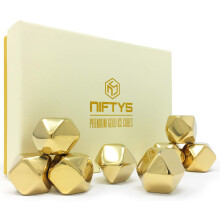 Whisky Stones Gold Edition Gaves?t med 8 rustfrit st?l diamantformede metalis terninger genanvendelige k?le klipper inklusive silikone spids t?ng