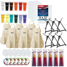 Kit de pintura para festas de arte e pintura dos EUA - 6 cavaletes, 12 tubos de tinta, 12 painis de lona, ????6 conjuntos de pincis e 6 aventai