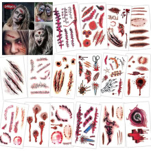 (As show, One size) 10 Sheets Halloween Tattoo Stickers, Realistic Terror Fake Bloody Wound Stitch Face Chest Scar Scab Waterproof for Halloween Masquerade Prank Makeup P