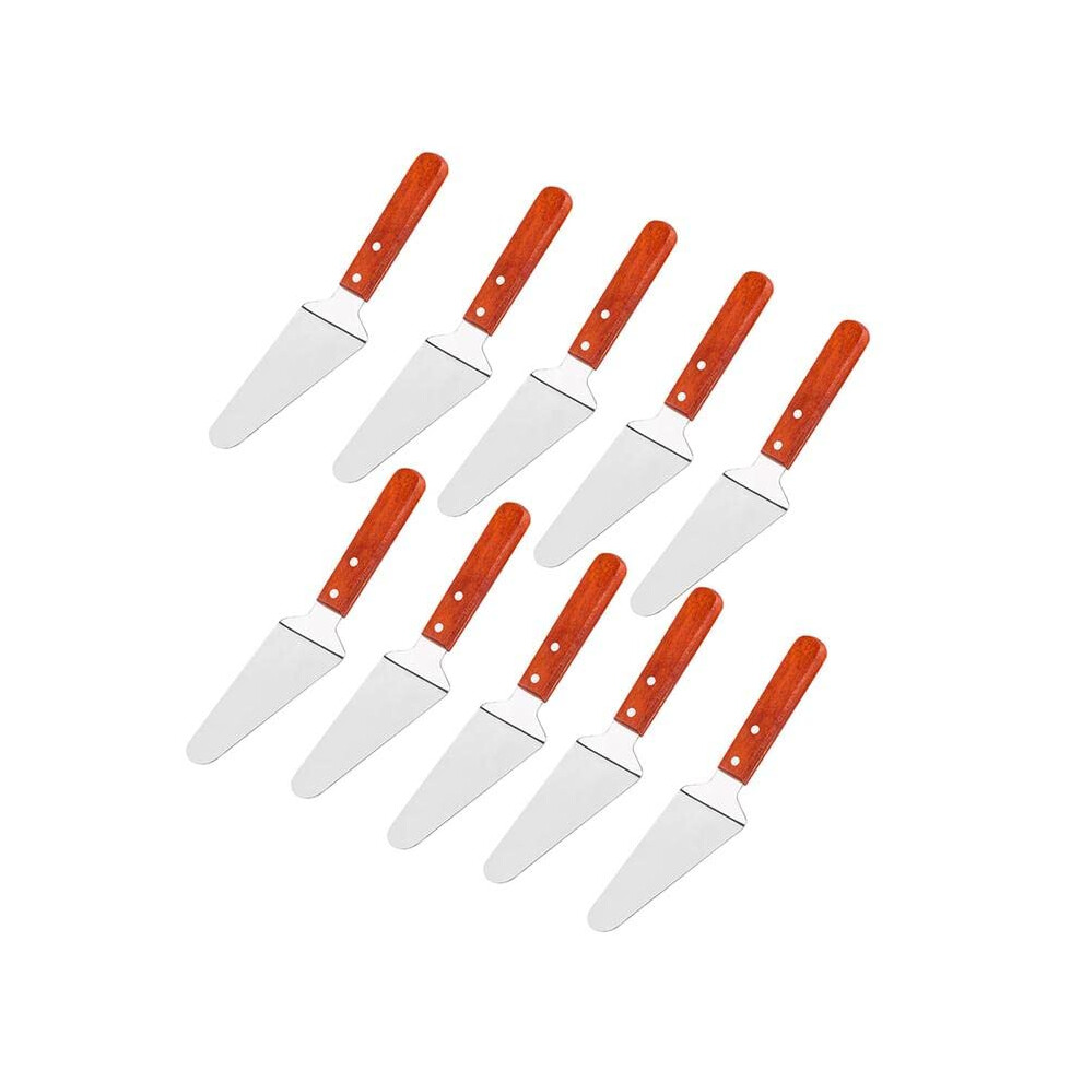Mengbaobao Lot De 10 Pelles Tarte Triangulaires En Acier Inoxydable Avec Manche En Bois Pour Pizza Et G Teau-image