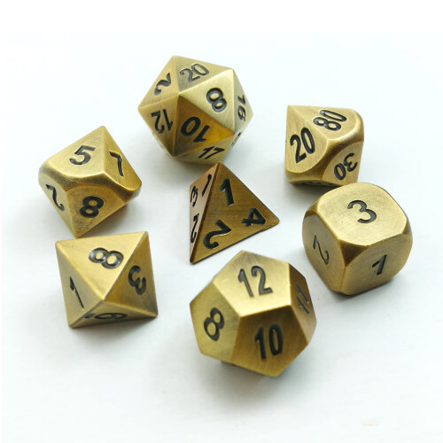 Bescon Solid Brass Polyhedral D&D Tärningsset av 7 Koppar