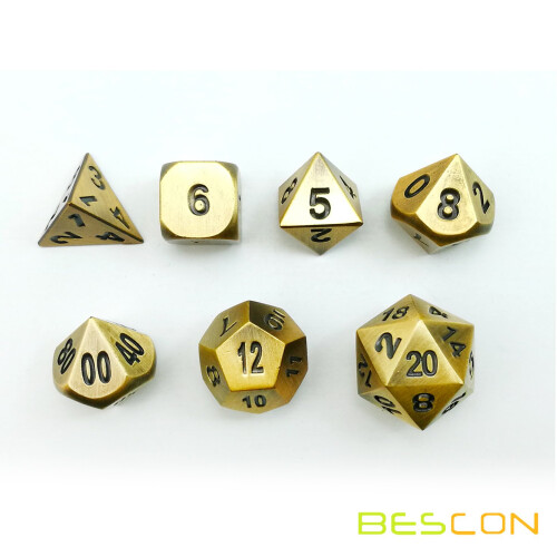 Bescon Solid Brass Polyhedral D&D Tärningsset av 7 Koppar 2