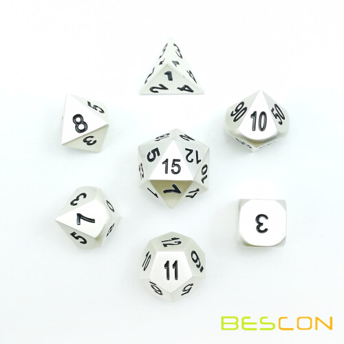 Bescon RPG Μεταλλικό Σετ Ζαριών 7 Τεμαχίων Ματ Ασημί Επίδραση 1