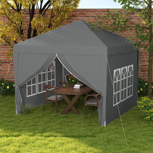 Outsunny Outsunny 3mx3m Pop Up Gazebo Party Tent Canopy Marquee with Storage Bag Grey