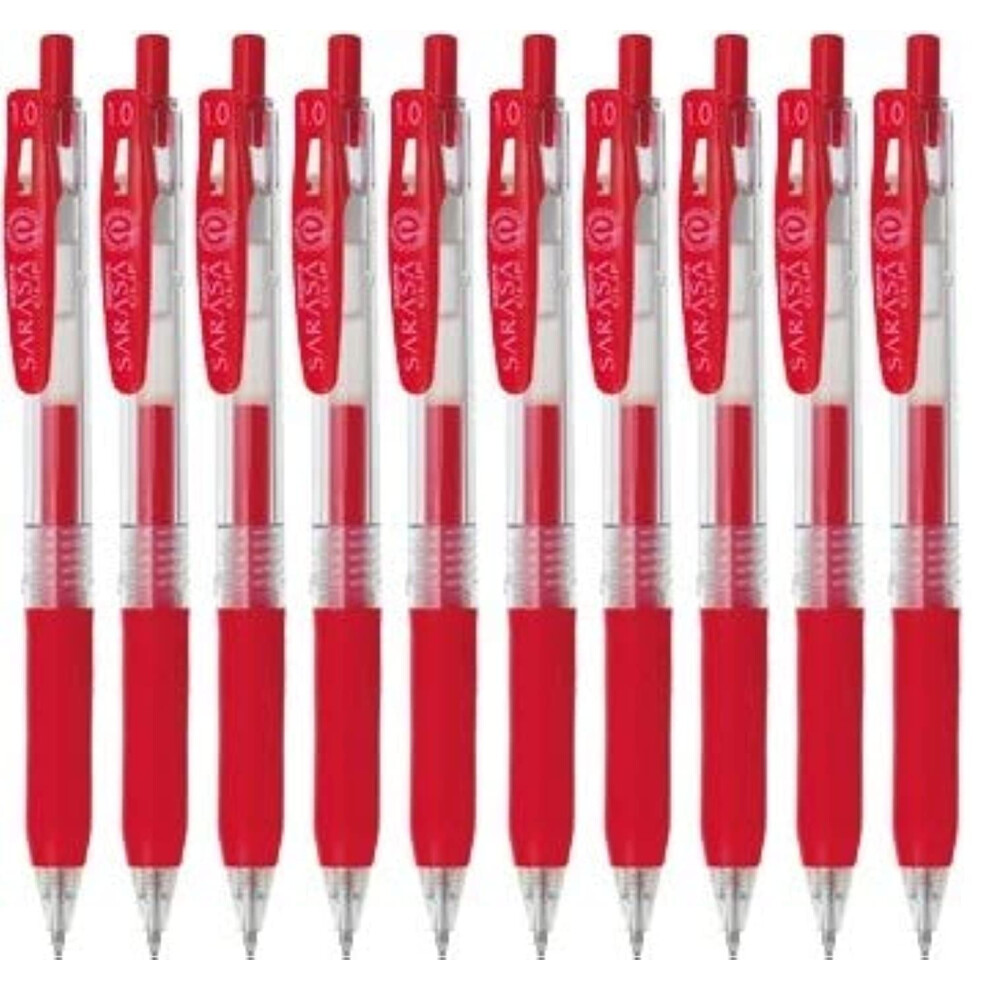Stylo Encre Gel R Tractable Zebra Sarasa Clip 1.0 Avec Poign E En Caoutchouc, Encre Rouge De 1,0 Mm, Lot De 10-image