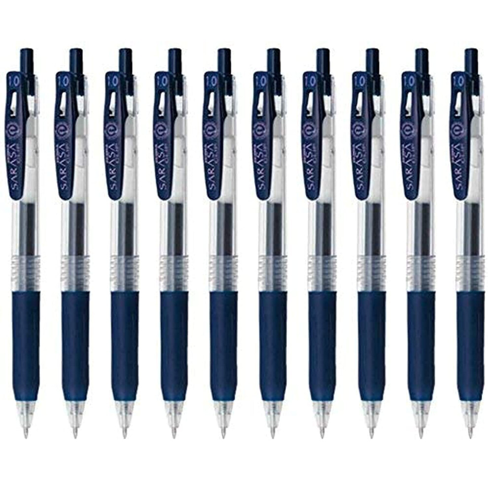 Zebra Sarasa Clip 1.0 Retractable Gel Ink Pen  Rubber Grip  1.0mm  Blue Black Ink  Value Set of 10