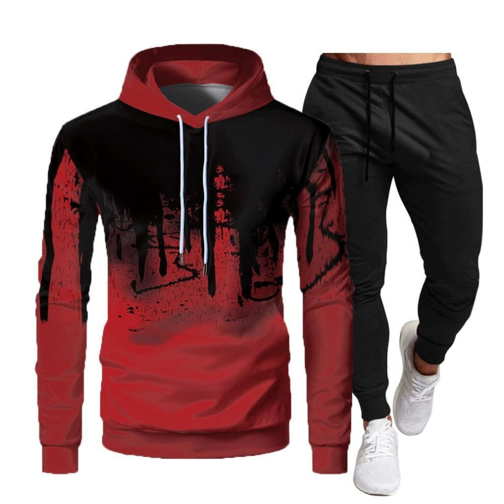 (red, S) Men&apos;s Autumn Winter Tracksuit Mens Sports Wear Printed Pullover Sweatershirt Jogging Suits Hoodie And Pants Tracksuits Running Casual Clothes Set