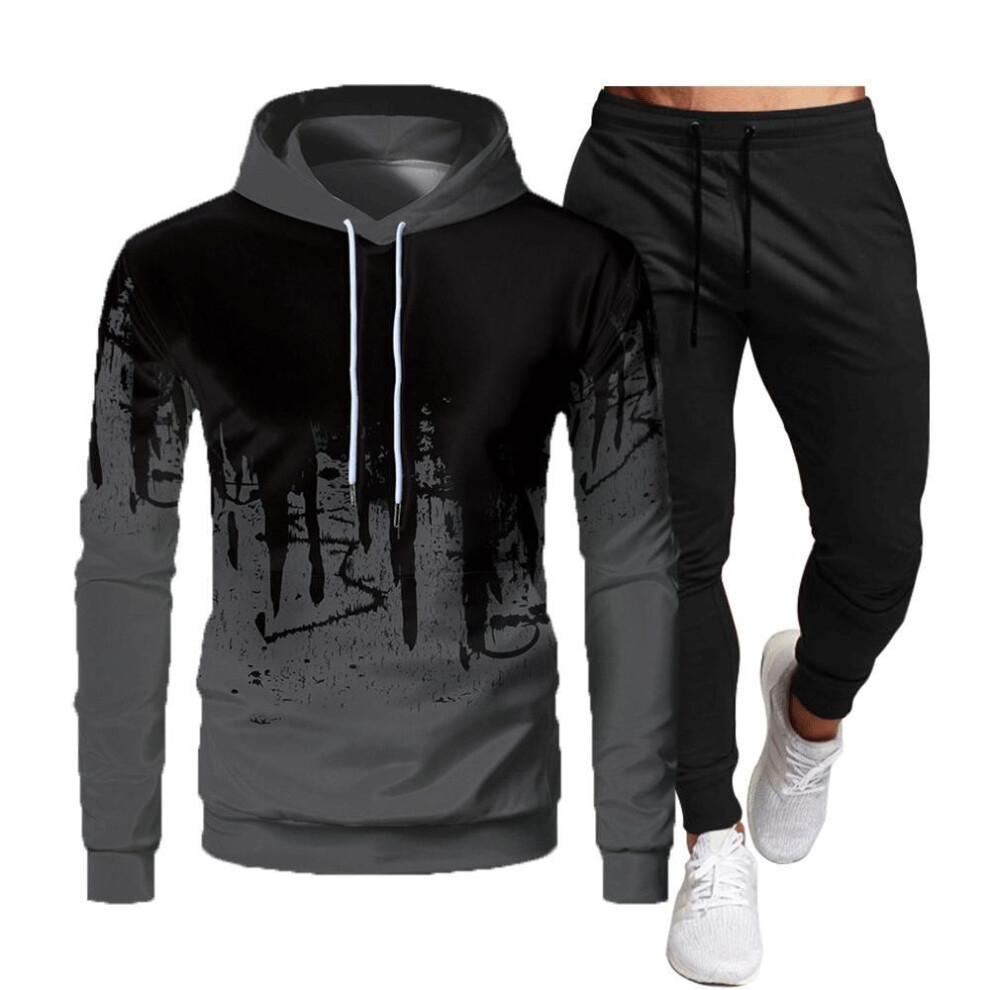 (grey, S) Men&apos;s Autumn Winter Tracksuit Mens Sports Wear Printed Pullover Sweatershirt Jogging Suits Hoodie And Pants Tracksuits Running Casual Clothes Set