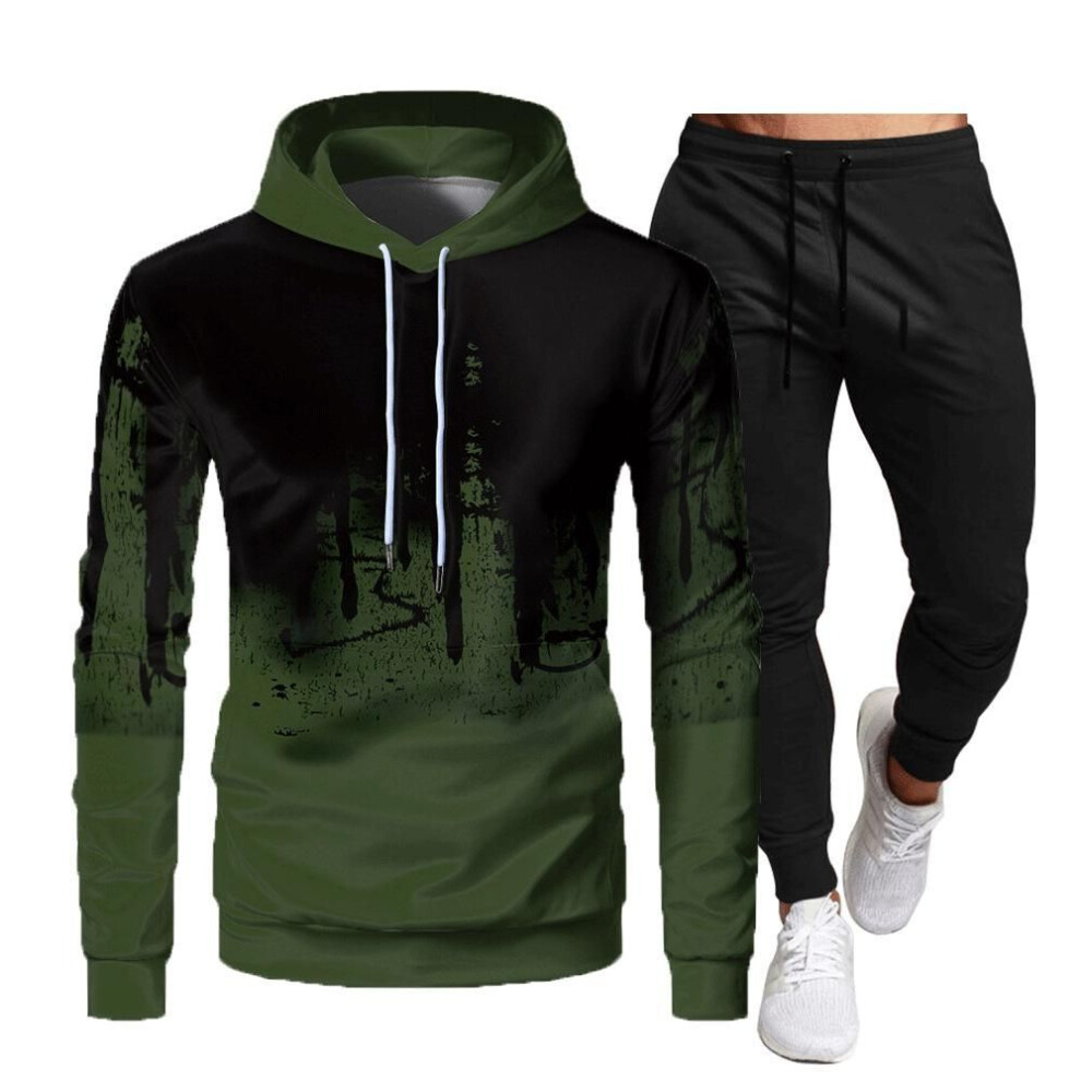 (green, XL) Men&apos;s Autumn Winter Tracksuit Mens Sports Wear Printed Pullover Sweatershirt Jogging Suits Hoodie And Pants Tracksuits Running Casual Clothes Set