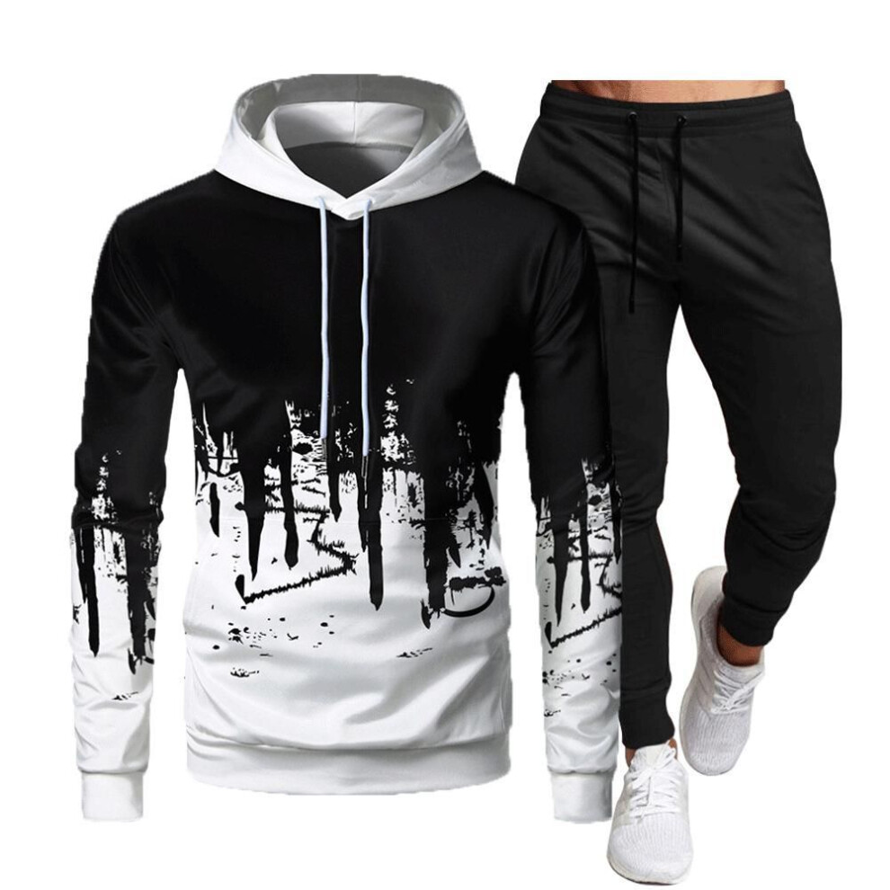 (white, M) Men&apos;s Autumn Winter Tracksuit Mens Sports Wear Printed Pullover Sweatershirt Jogging Suits Hoodie And Pants Tracksuits Running Casual Clothes Set