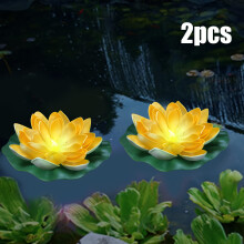 (Yellow, 2 Packs) Solar LED Lotus Lamp, Floating Lotus Lamp, Pool Decoration Simulation LED Lotus Lamp 3 Colors