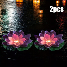 (Pink, 2 Packs) Solar LED Lotus Lamp, Floating Lotus Lamp, Pool Decoration Simulation LED Lotus Lamp 3 Colors