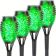 (Green Light, 4pcs) solar flame lights, solar torch lights, Solar garden lights, 12LED With Flickering Flame For Garden Decor