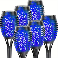 (Blu Ray, 6pcs) solar flame lights, solar torch lights, Solar garden lights, 12LED With Flickering Flame For Garden Decor