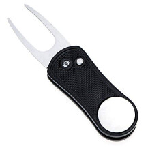 Mile High Life volledig metalen opvouwbare golf divot tool met pop-up knop en magnetische balmarker (zwart bot)