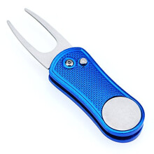 Mile High Life volledig metalen opvouwbare golf divot tool met pop-up knop en magnetische balmarker (Blue Bone)
