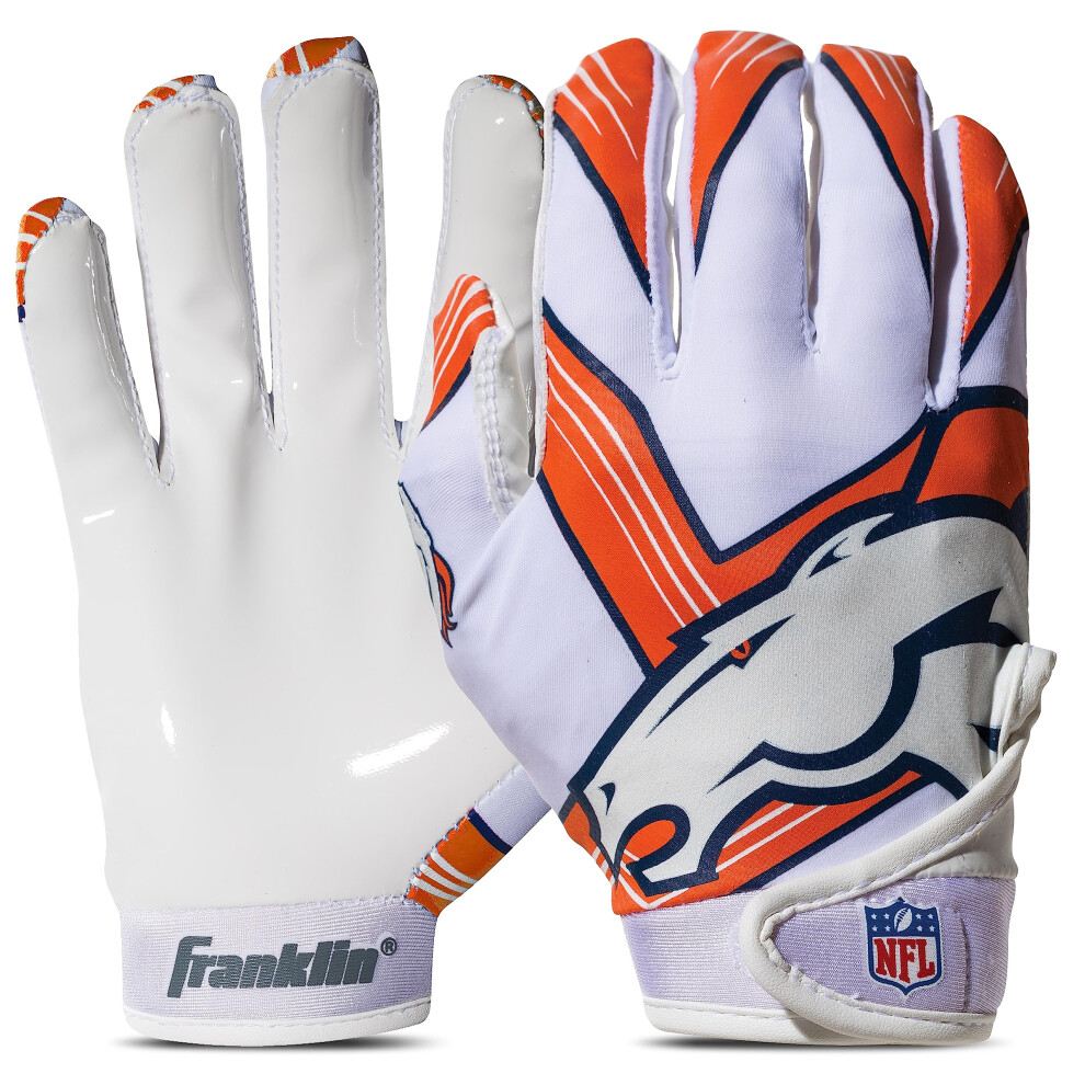 Franklin Sports Denver Broncos Youth Nfl Football Rekawiczki - Rekawiczki Odbiorcze Dla Dzieci - Logo Druzynowe Nfl I Para Silikonowa - Mlodziez-image