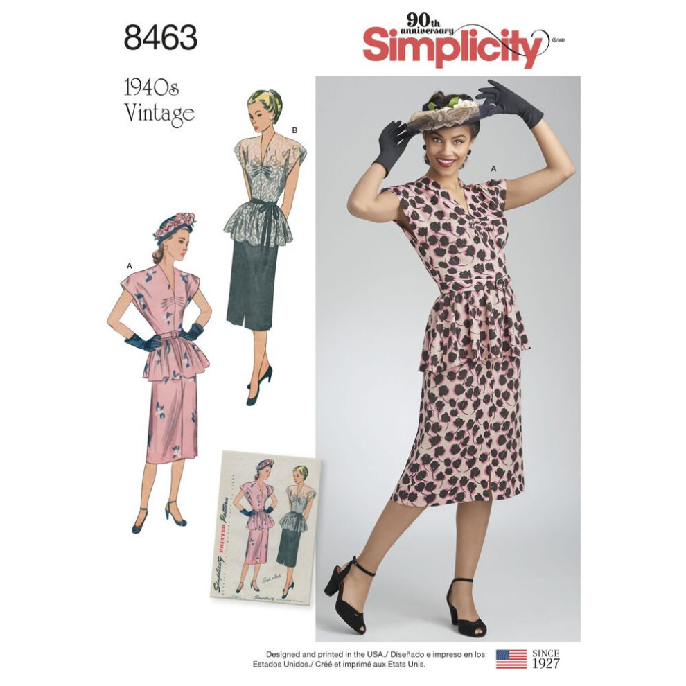Simplicity Pattern 8463 Misses' Vintage 2-Piece Dress Size R5 14-16-1-image
