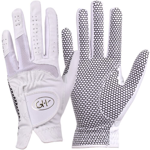 gH Womens Leather golf gloves One Pair - Plain Both Hands (White  22 (XL))