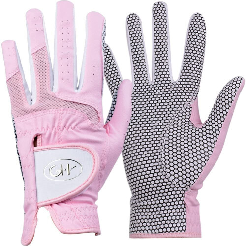 gH Womens Leather golf gloves One Pair - Plain Both Hands (Pink  21 (L))