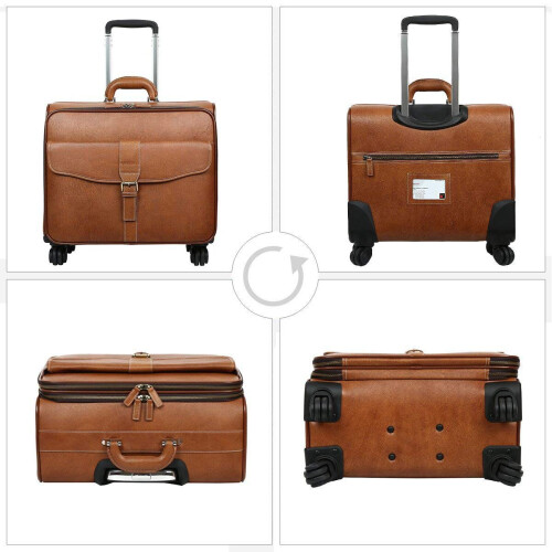 Leathario Leather Rolling Laptop Case Wheeled Briefcase Suitcase Rolle 2