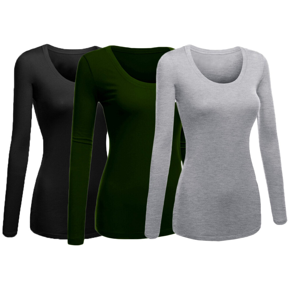 T-shirt basique     col rond et manches longues pour femme Emmalise, taille junior et grande